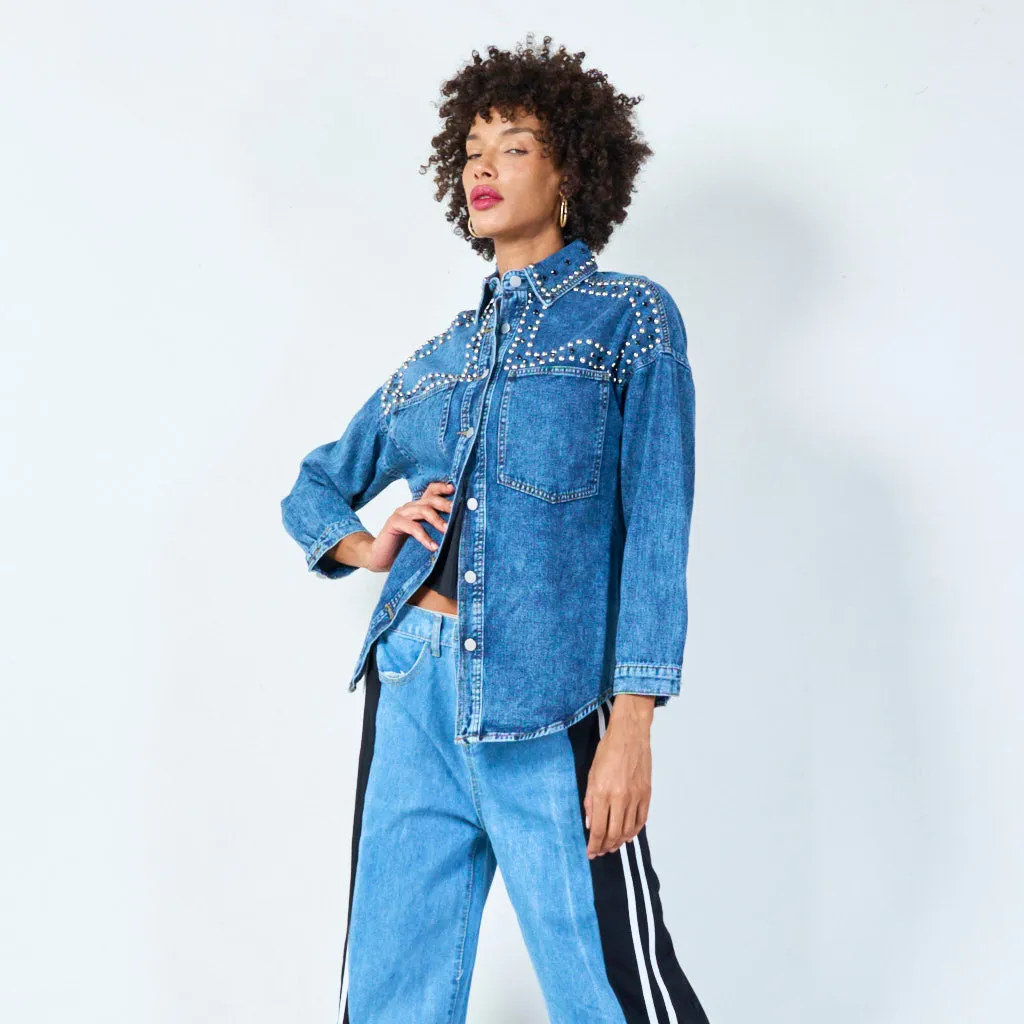 Multi-studded denim shirt jacket wholesale