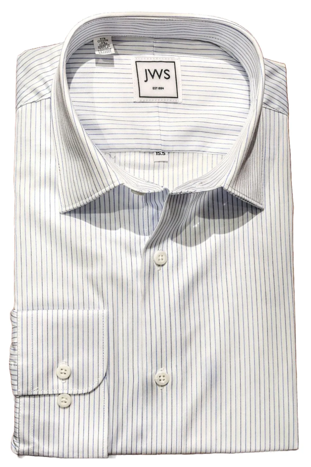NAVY AND BLACK STRIPE ON WHITE EGYPIAN COTTON NON IRON DRESS SHIRT
