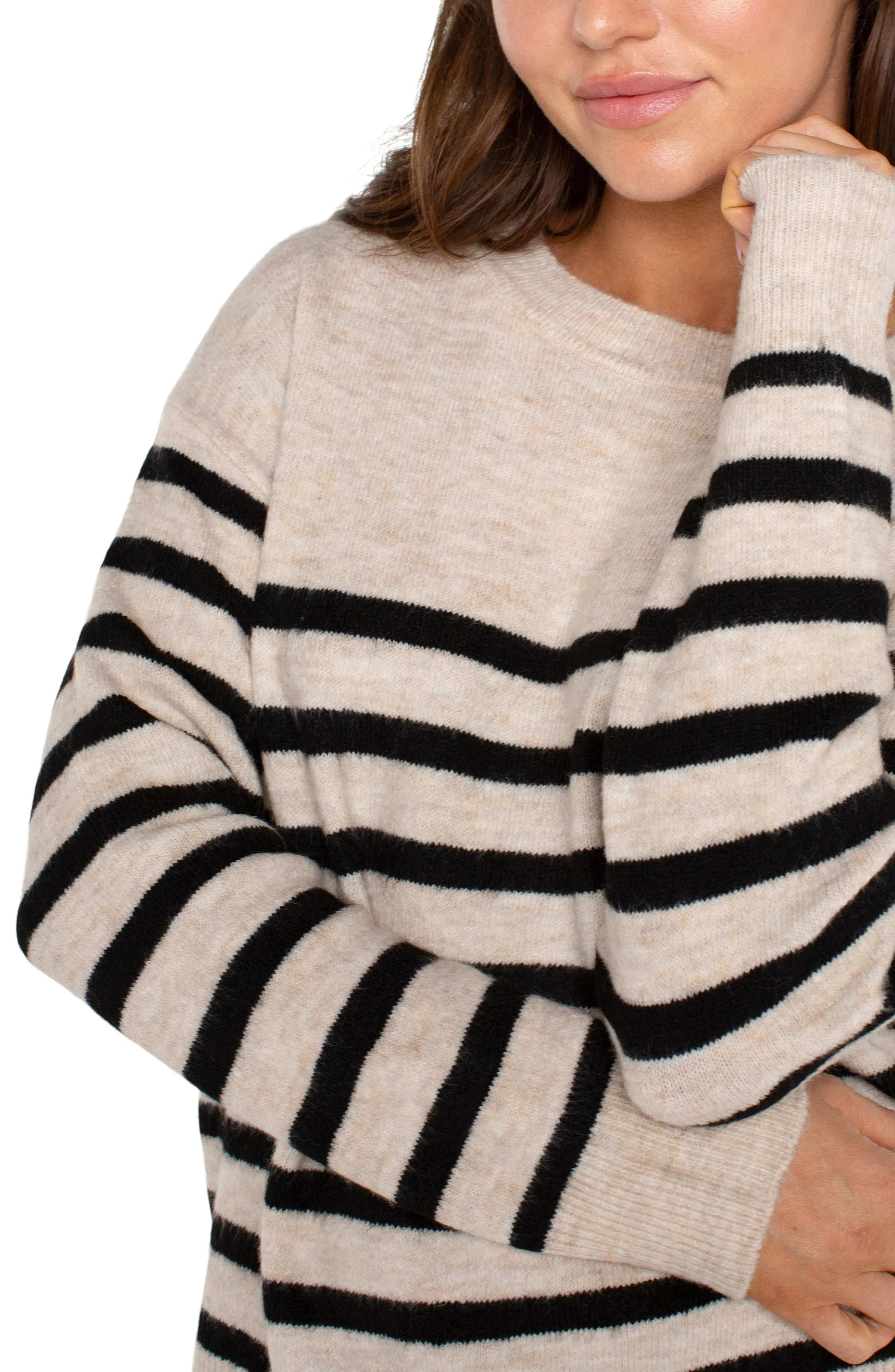 PETITE LONG SLEEVE CREW NECK DROP SHOULDER SWEATER