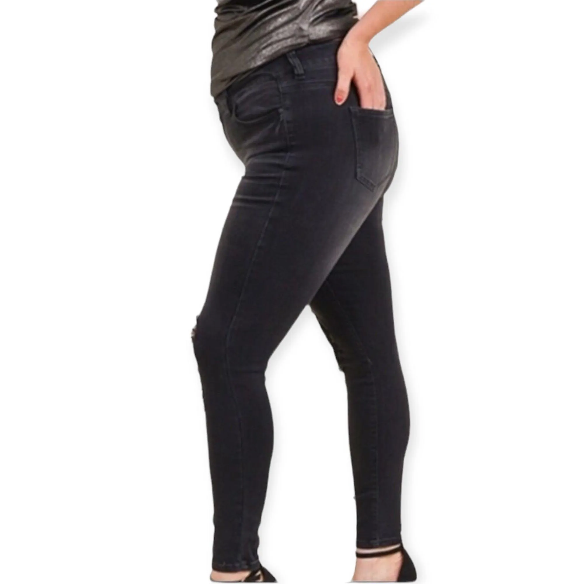 Plus Size Black Ripped Mid-Rise Skinny Jeans