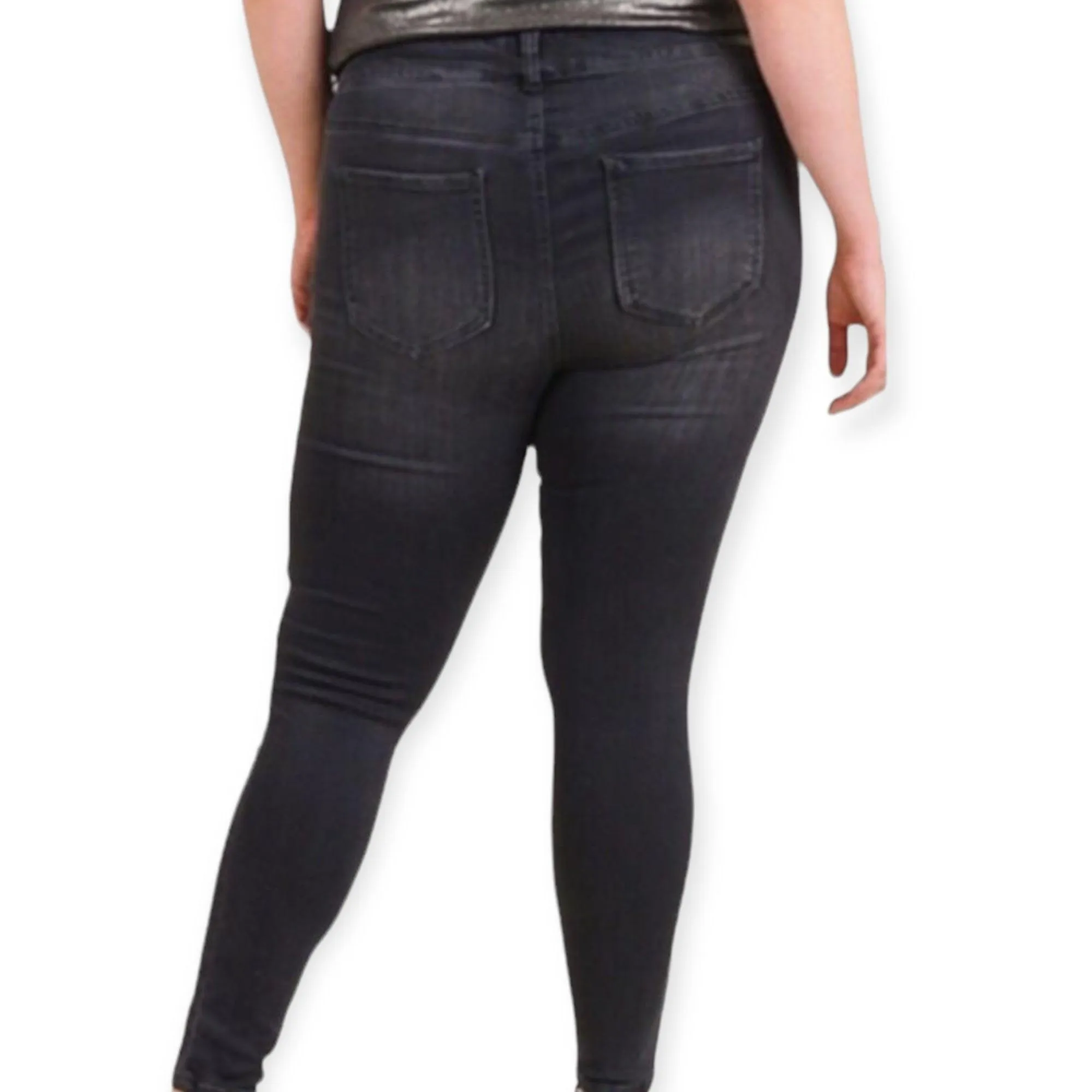 Plus Size Black Ripped Mid-Rise Skinny Jeans