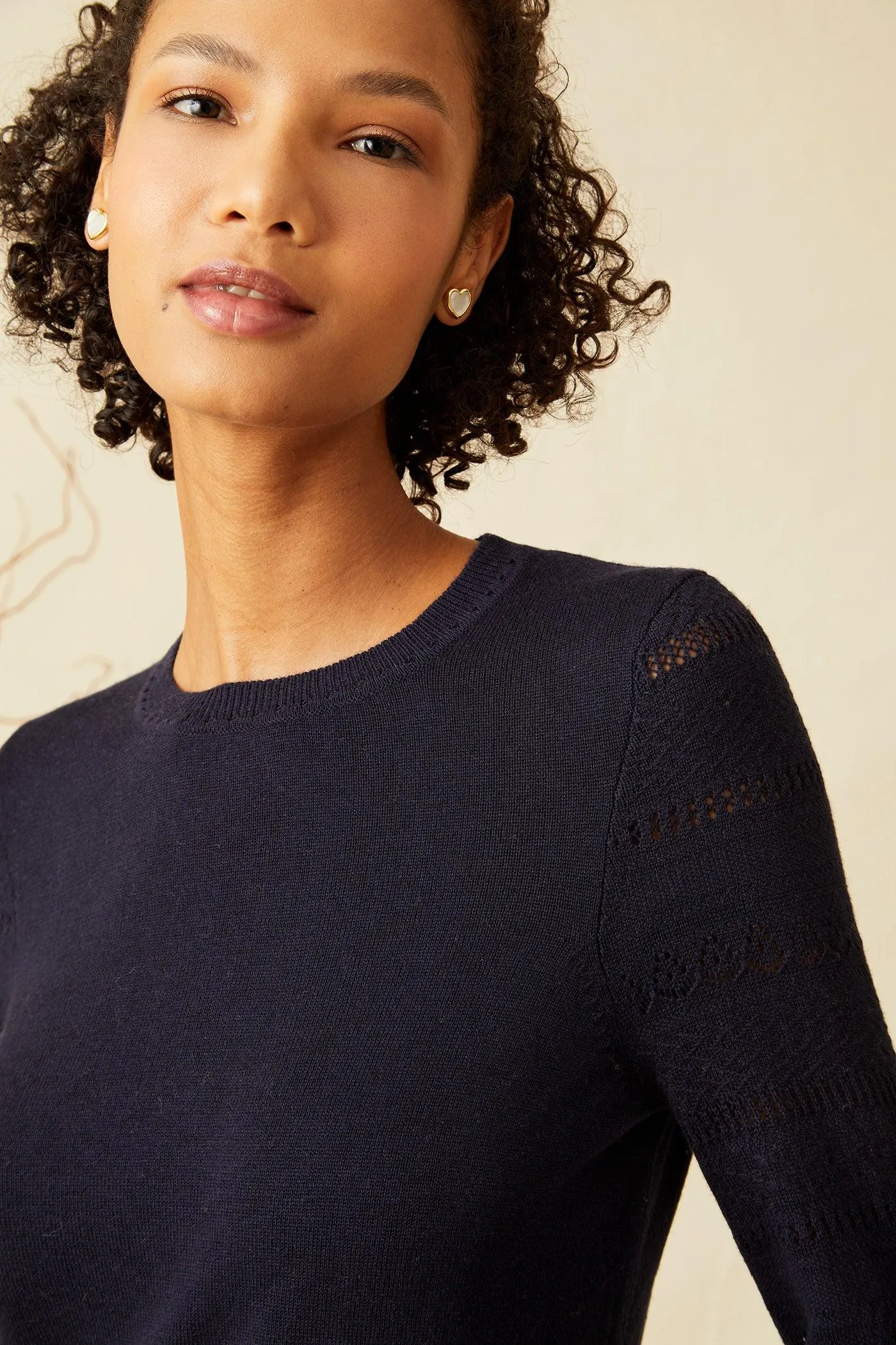 Pointelle Sweater - Navy
