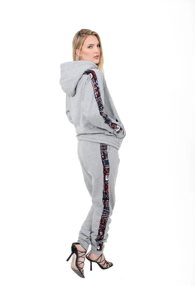 Smooth Visage Gray Luxe Hoodie with Ankara Accent Sleeves