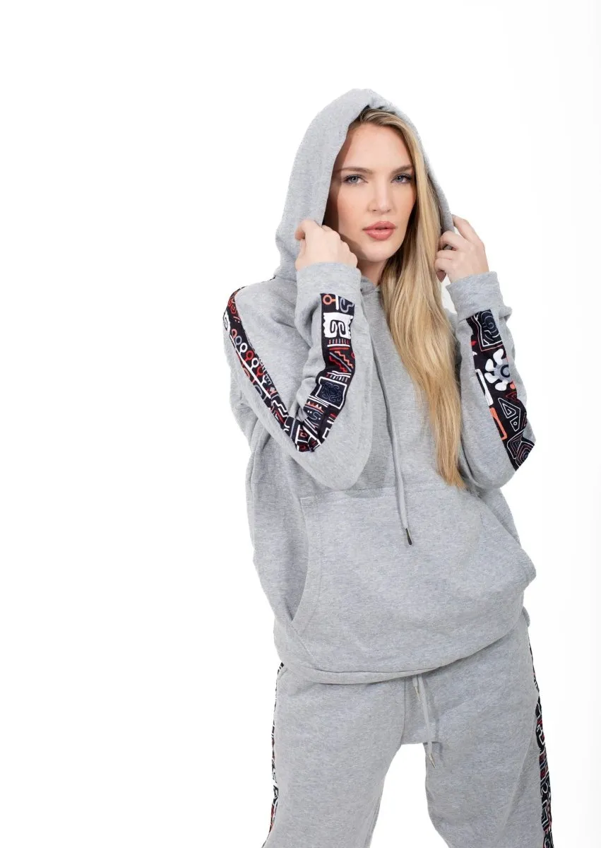 Smooth Visage Gray Luxe Hoodie with Ankara Accent Sleeves