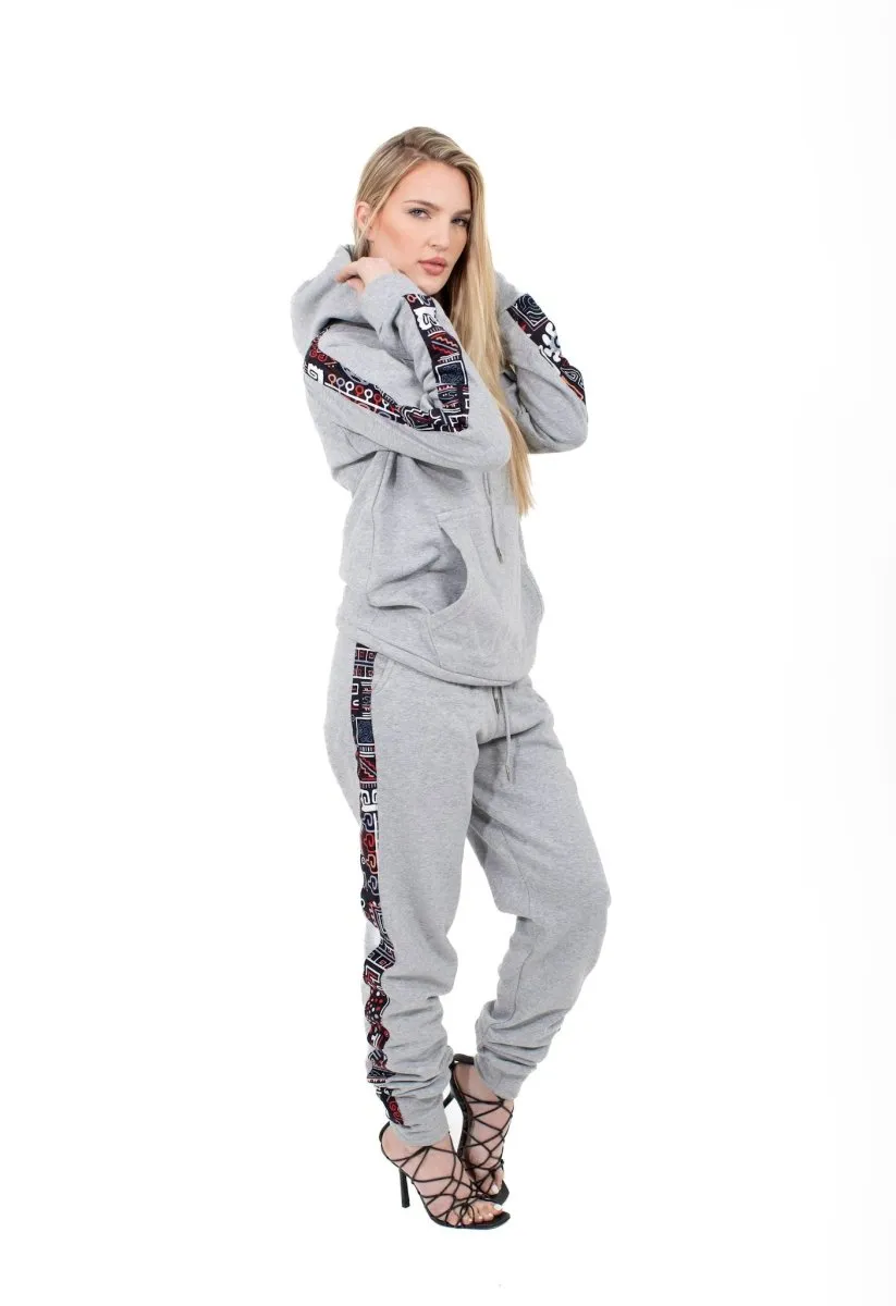 Smooth Visage Gray Luxe Hoodie with Ankara Accent Sleeves