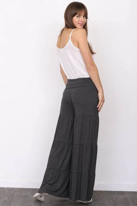 Solid Tiered Wide Leg Pants by EG Fashion