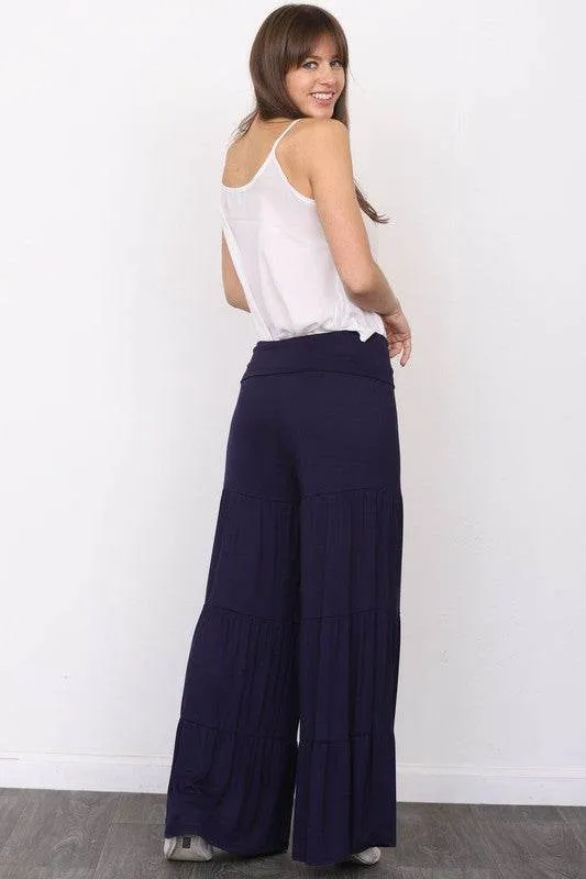 Solid Tiered Wide Leg Pants by EG Fashion