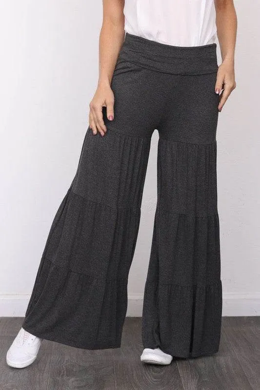 Solid Tiered Wide Leg Pants by EG Fashion