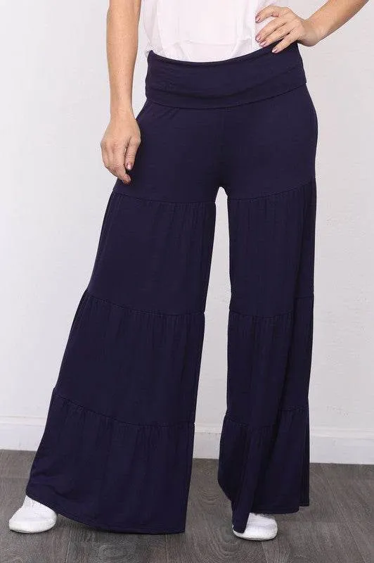 Solid Tiered Wide Leg Pants by EG Fashion