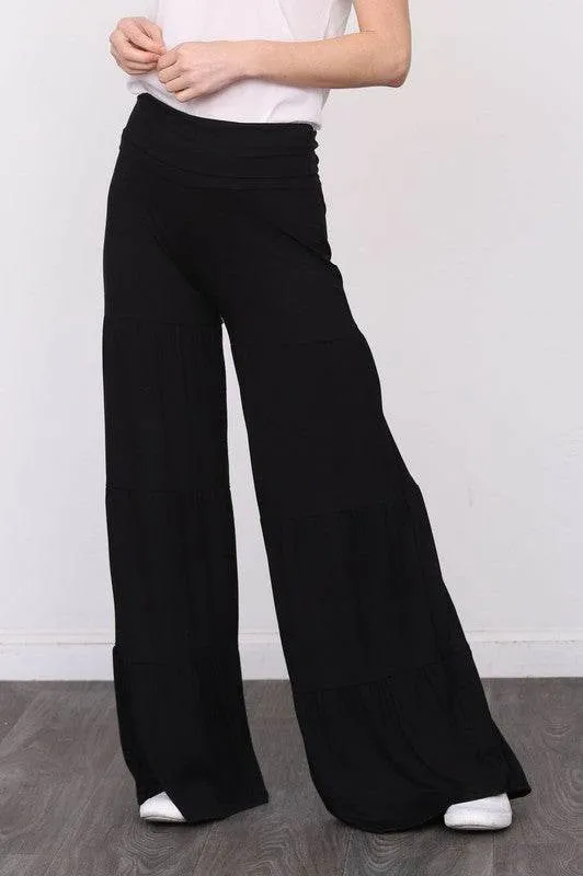 Solid Tiered Wide Leg Pants by EG Fashion