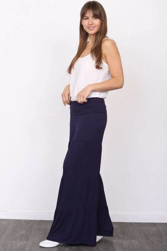 Solid Tiered Wide Leg Pants by EG Fashion