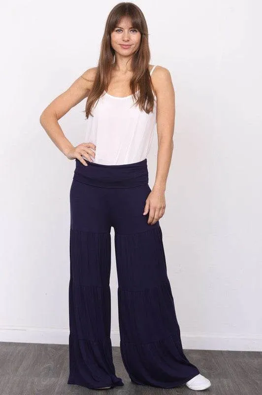 Solid Tiered Wide Leg Pants by EG Fashion