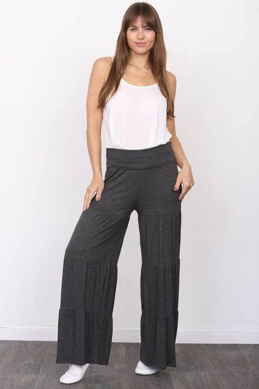 Solid Tiered Wide Leg Pants by EG Fashion