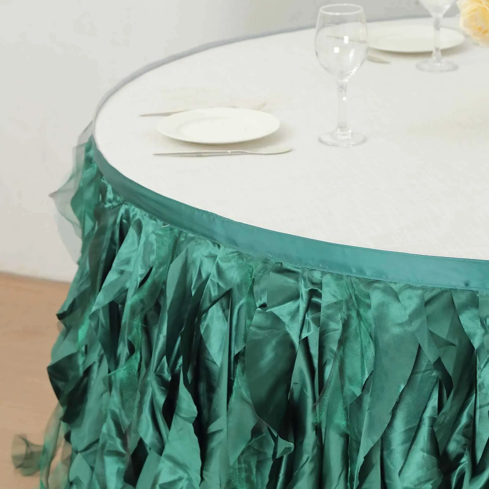 Taffeta Table Skirt 14ft Hunter Emerald Green - Curly Willow Table Cover