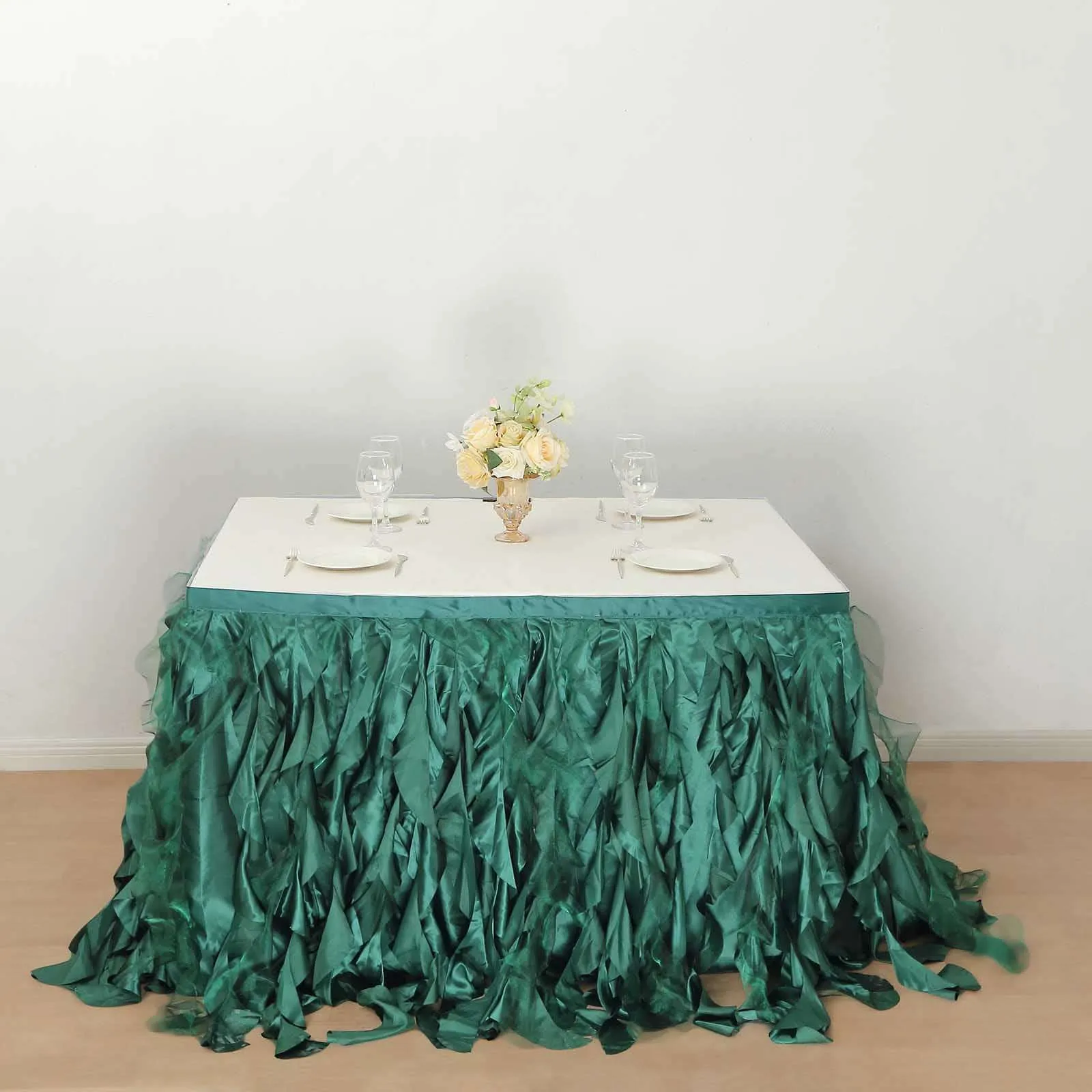 Taffeta Table Skirt 14ft Hunter Emerald Green - Curly Willow Table Cover