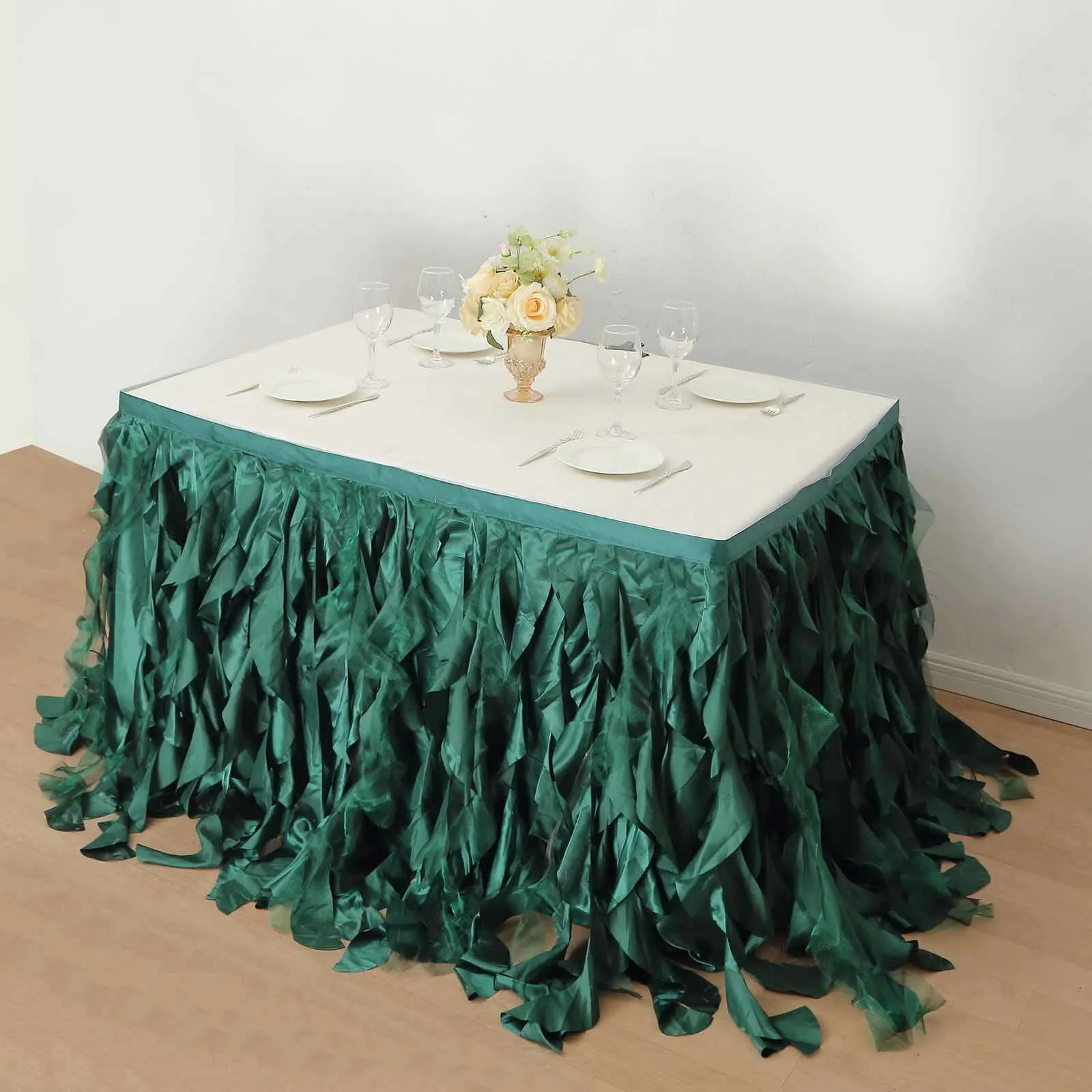Taffeta Table Skirt 14ft Hunter Emerald Green - Curly Willow Table Cover