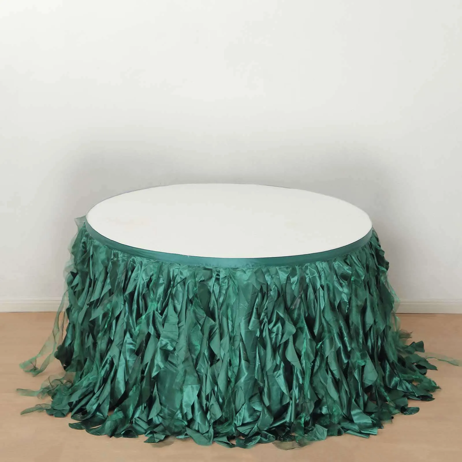 Taffeta Table Skirt 14ft Hunter Emerald Green - Curly Willow Table Cover