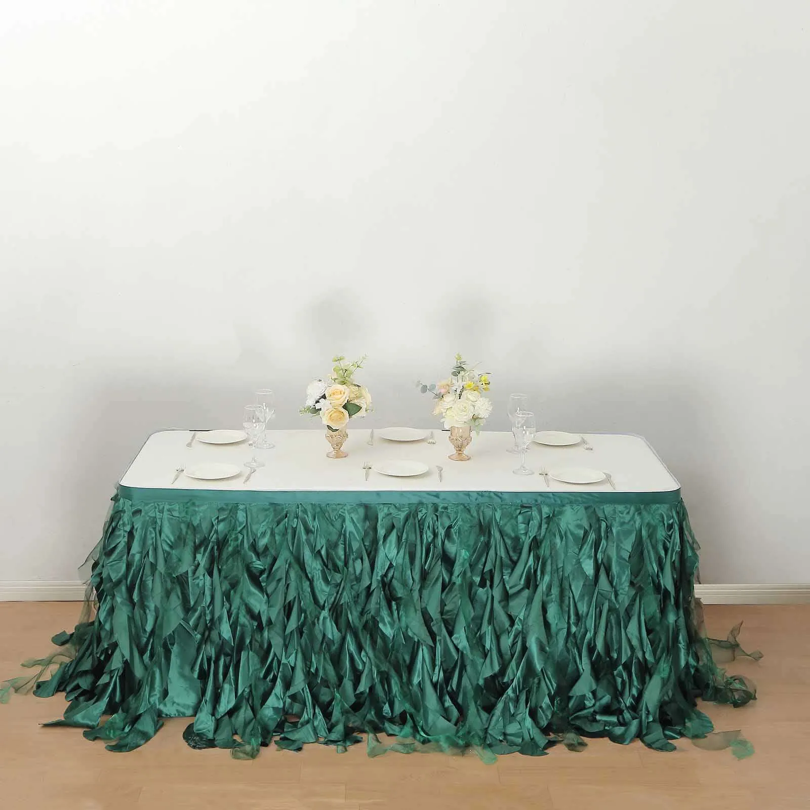 Taffeta Table Skirt 14ft Hunter Emerald Green - Curly Willow Table Cover
