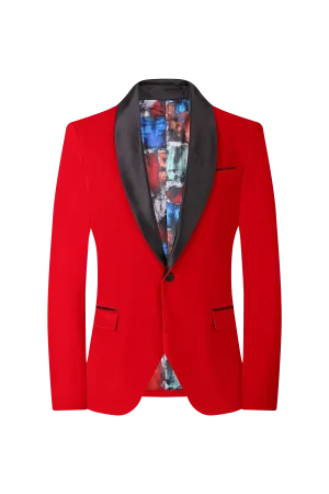 Velvet Shall Lapel Blazer - Red
