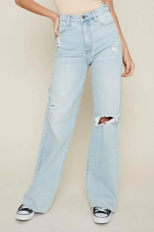 Vibrant M.i.U Distressed Wide Leg Jeans