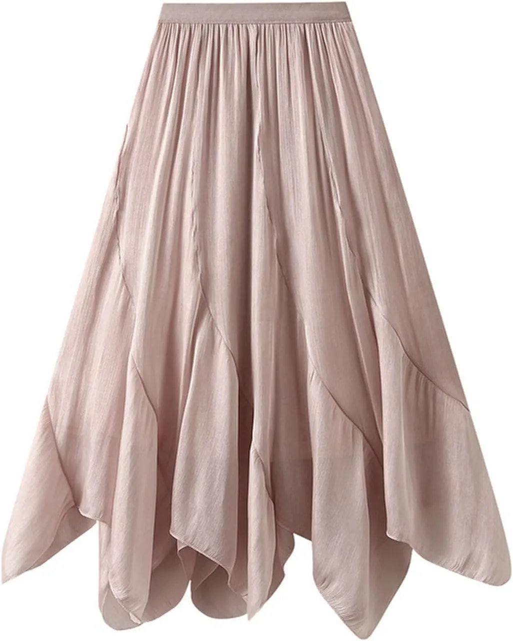 Women's Chiffon Flowy Long Skirt Asymmetrical Hem Elastic Waist Beach Skirts Lightweight Summer Casual Maxi Dress