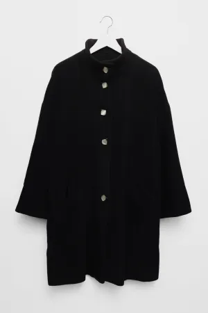 WOOL BLACK OVERSIZE MIDI COAT WITH BOLD BUTTONS
