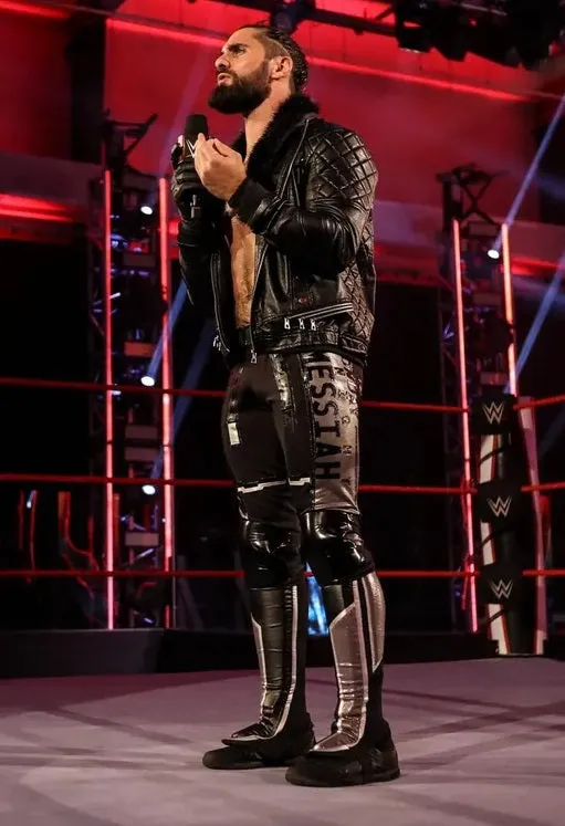 WWE Seth Rollins Faux Shearl Coller Stylish Black Leather Jacket by TJS