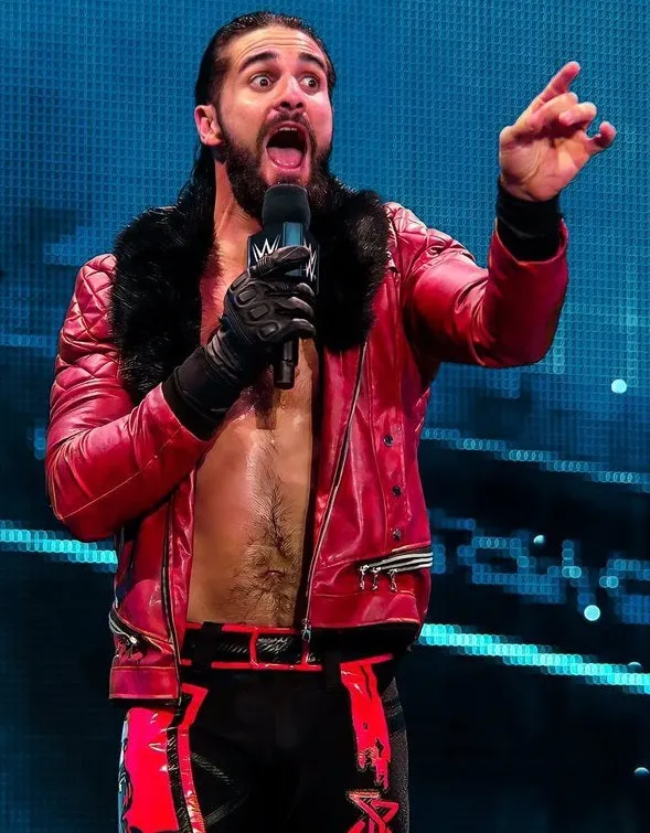 WWE Seth Rollins Faux Shearl Coller Stylish Black Leather Jacket by TJS