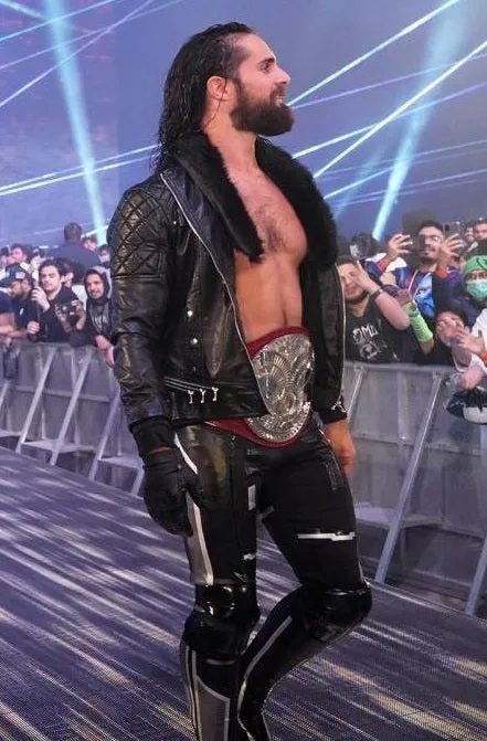 WWE Seth Rollins Faux Shearl Coller Stylish Black Leather Jacket by TJS