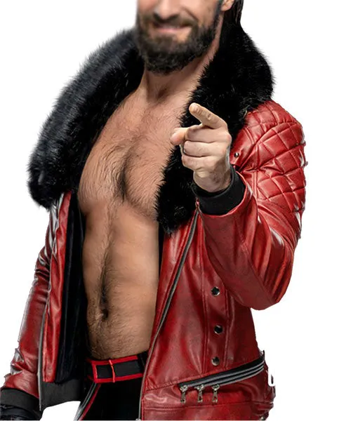 WWE Seth Rollins Faux Shearl Coller Stylish Black Leather Jacket by TJS