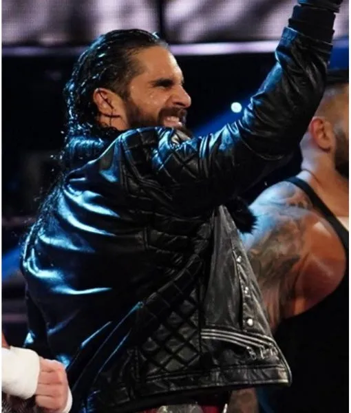WWE Seth Rollins Faux Shearl Coller Stylish Black Leather Jacket by TJS