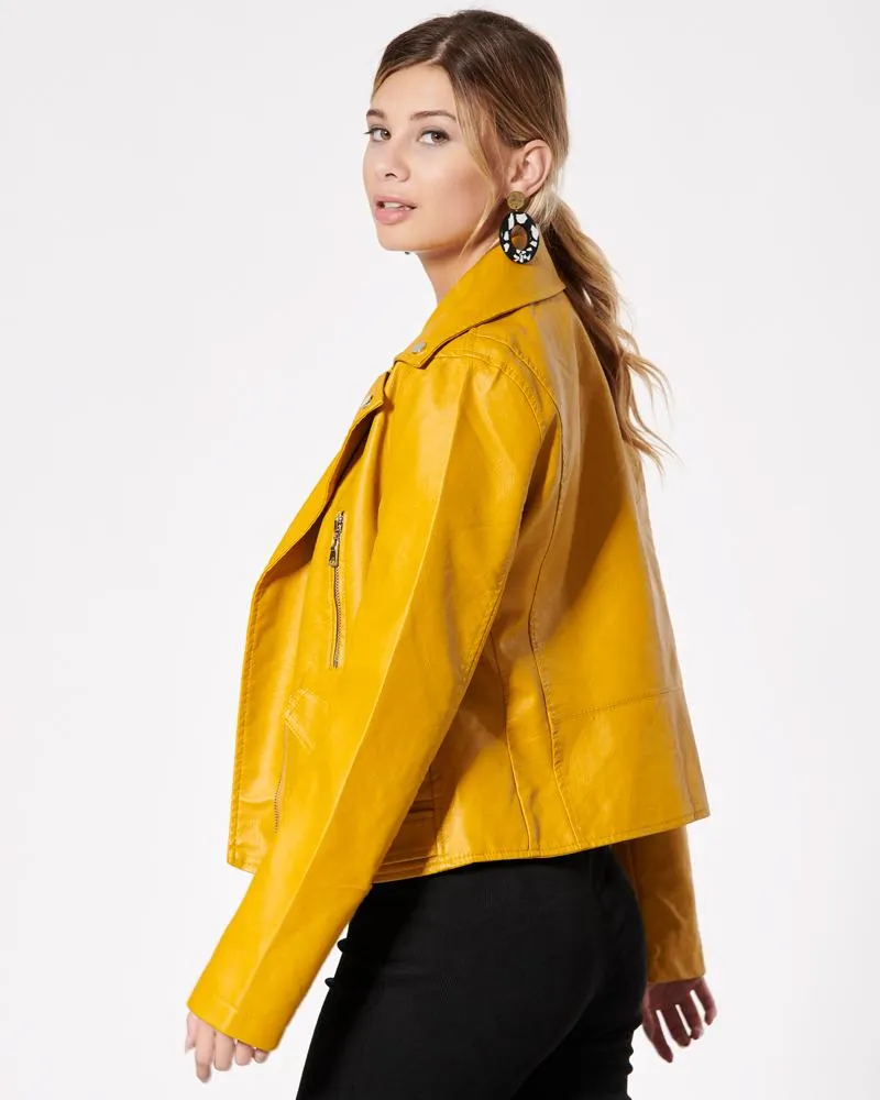 Yellow Leather Jacket for Women By TJS